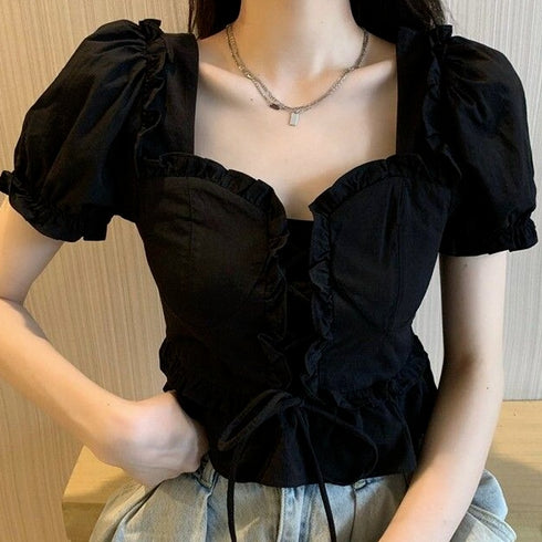 センター編み上げブラウス